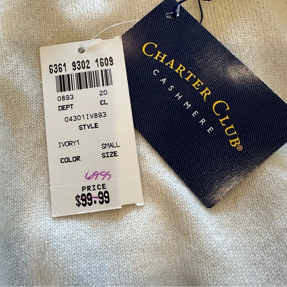 Charter Club Ivory Cashmere Crewneck Sweater Size Small NWT - Picture 8 of 8